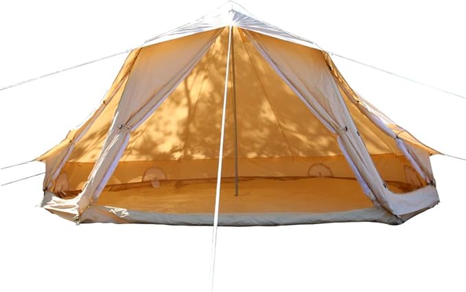 UNISTRENGH Luxury Outdoor Waterproof Four Season Family Camping and Winter Glamping Cotton Canvas Yurt Bell Tent with Roof Stove Jacket, Mosquito Screen Door and Windows