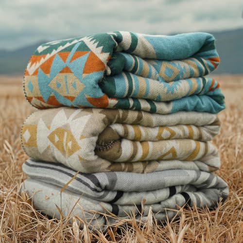 Aztec Blanket with Soft Sherpa Fleece, Southwestern Blankets for Camping, Boho Throws - color: Aqua Blue, size: 60" x 80"