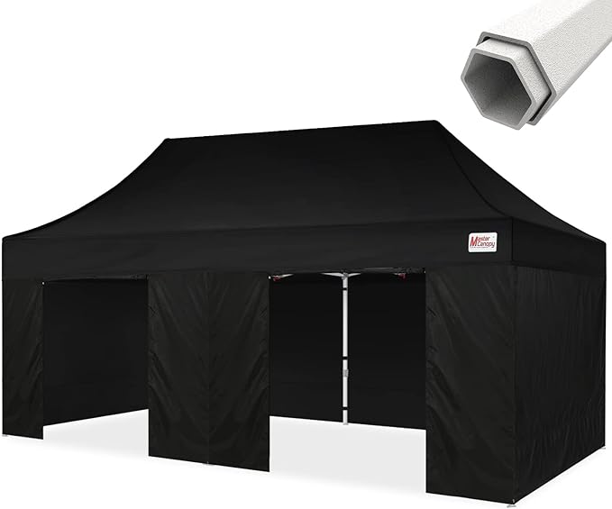 MASTERCANOPY 10x20 Heavy Duty Pop Up Commercial Instant Canopy with Sidewalls(10x20 Black)