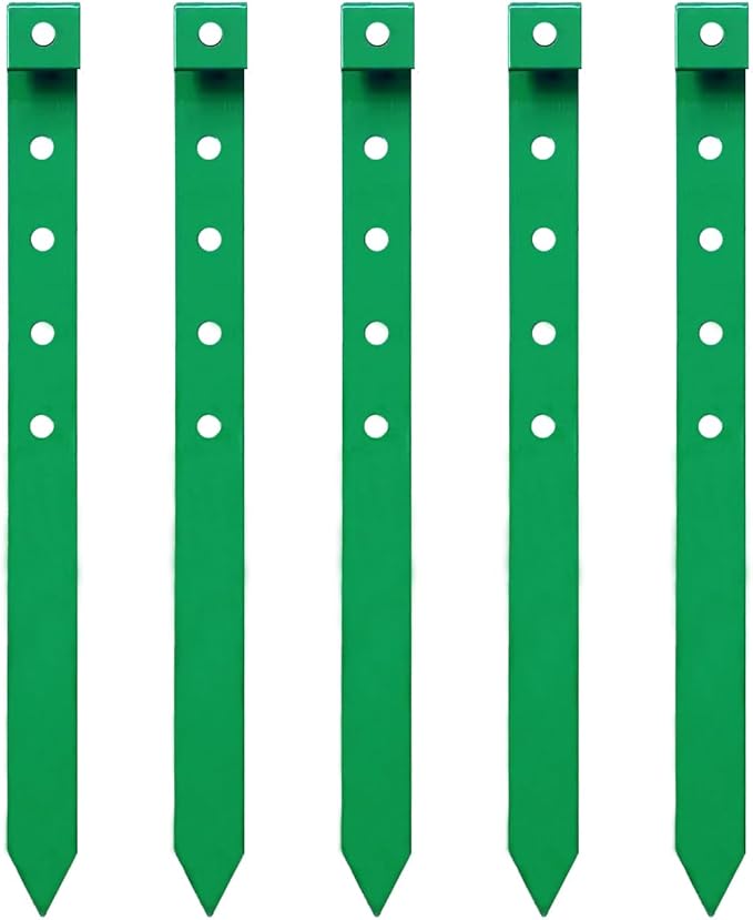24Pcs Metal Garden Landscape Edging Stakes Green,10in anchoring Stakes Landscape Anchoring Spikes for Terrace Board, Garden Liner, Landscape Edging Coil,Bender Board,Grass Barrier