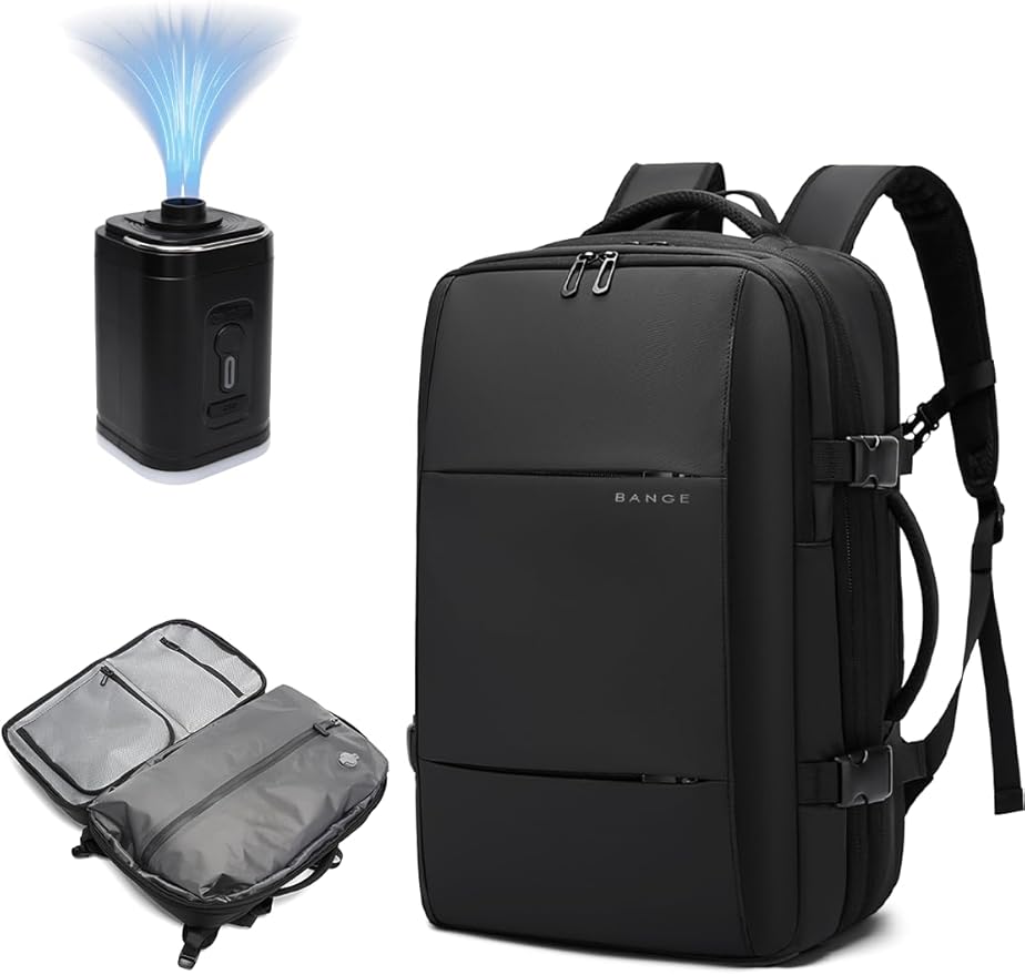 BANGE Backpack with Anti-Theft Vacuum Compression Travel Backpack,Expandable Backpacks with Pump for Airplanes