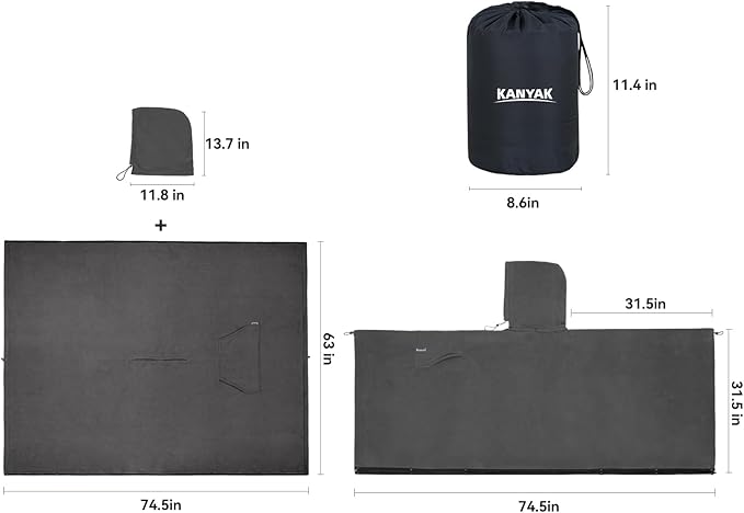 Fleece Camping Blanket, Large Poncho Wearable Blankets, Soft, Warm & Cozy, Lightweight, Portable, 74.5 in * 63 in, for Outdoors, Stadium, Concerts, Travel, Sports, Hiking, Beach, Sofa, Festival