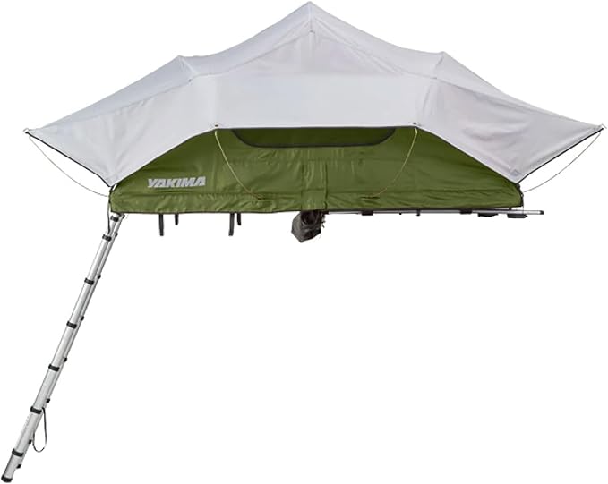 Yakima SkyRise Medium Nylon Rooftop Camping Tent for 3 People with Ladder, Mesh Skylights, and 2.5 Inch Foam Mattress with Removable Cover, Green