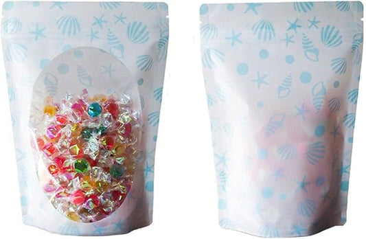 100 Pieces Resealable Cartoon Stand Up Plastic Smell Proof Zip Lock Packaging Bags for Food Storage Package Pouches (Blue Conch Starfish,5.1x7.1 Inch)