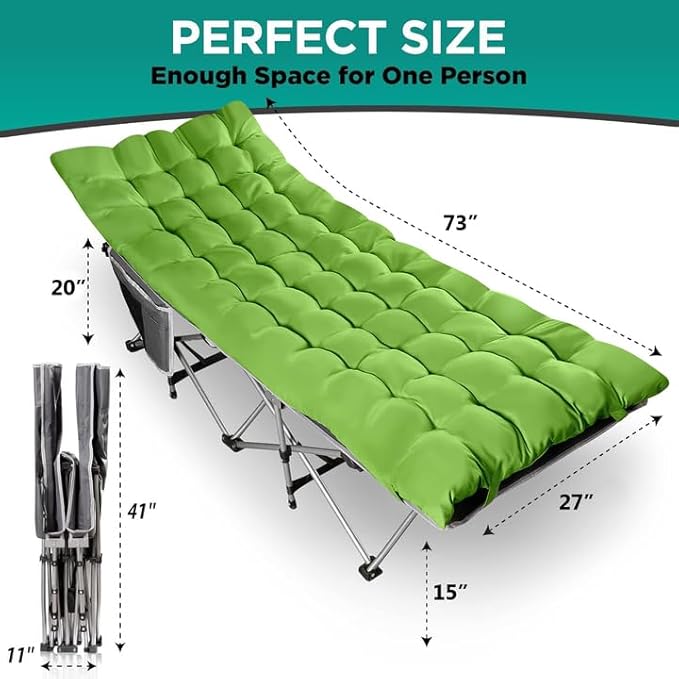 ZONETECH Folding Outdoor Camping Travel Cot and Cot Pad - Premium Quality Lightweight Portable Heavy Duty Adult & Kids Travel with Large Pocket and Cushion