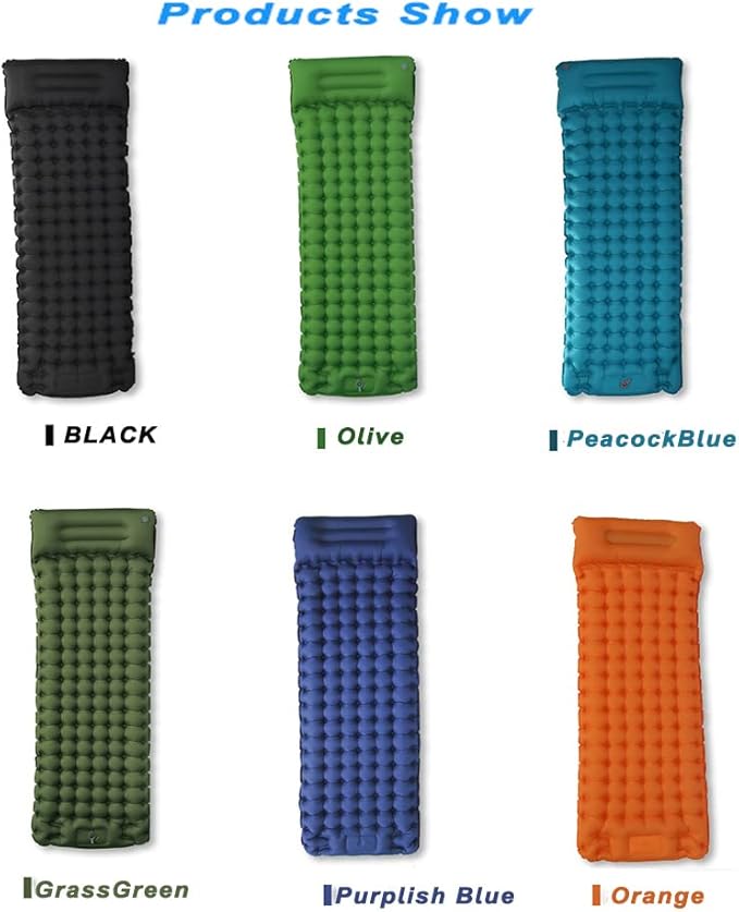 Lightweight Inflatable Camping Mattress, Extra Thickness 3.9 Inch, Inflating Sleeping Pad for Camping, Hiking, Traveling, Purplish Blue