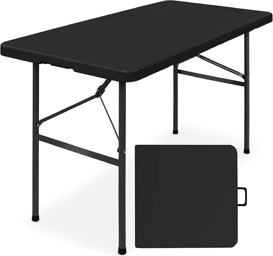 Simpli-Magic 4ft Portable Plastic Folding Table – 17% Thicker Than Others – Indoor & Outdoor Heavy-Duty Foldable Utility Table w/Handle for Party & Camping (Black)