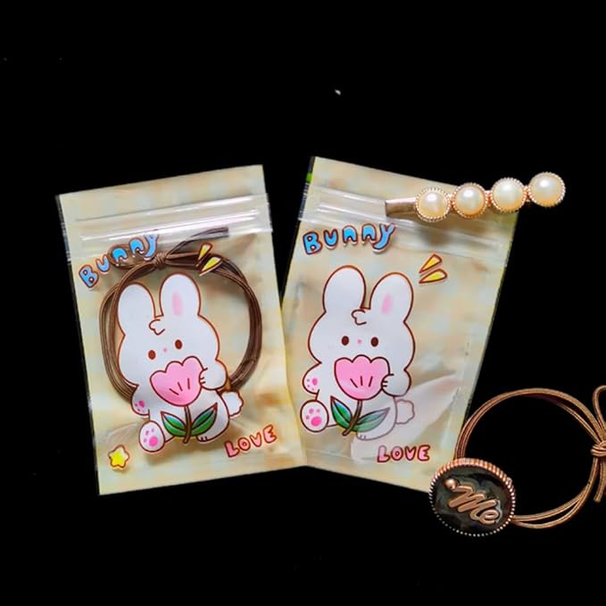 50 Pieces 7.5x11cm Small Cartoon Resealable Bags Cute PP Bag For Jewelry Packaging Bags Premium Adorable Anime Gift Bag (Yellow rabbit)