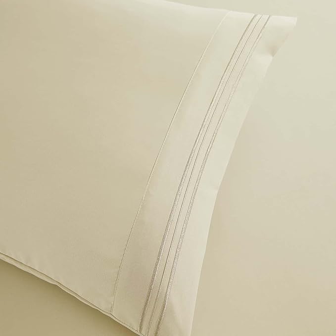 Clara Clark RV Queen Sheets, 6 Piece RV Sheets Set - Hotel Luxury Sheets for RV Bunks, Super Soft Bedding Set, Short Queen,Beige Cream