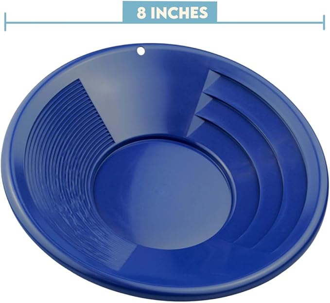 SE 8 Inch Gold Panning Pan - Dual Riffles for Easier Mining and Prospecting, Blue