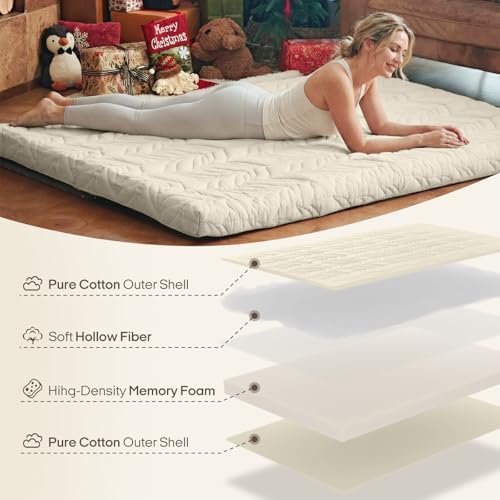 ZonLi Japanese Floor Mattress Futon Mattress Twin Size, 6" Thicken Roll Up Tatami Mat 100% Cotton Washable Cover, Portable & Foldable Floor Bed Mattress for Sleeping, Dormitory, Adult Kids, Khaki