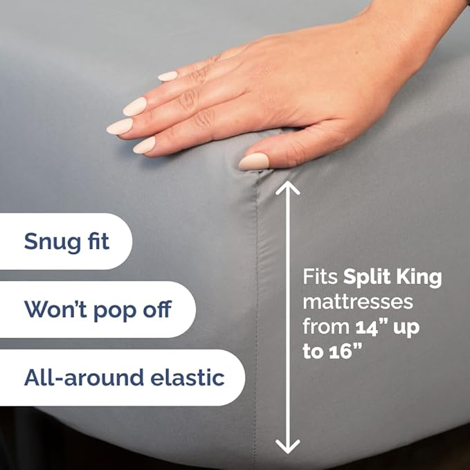 Flex Top Split Head King 4 Piece Sheet Set - Comfy Breathable & Cooling Bed Sheets Set - Hotel Luxury Bedding for Women, Men, Kids, Teens, Boys & Girls - Deep Pockets, Soft and Oeko-Tex - Steel Blue