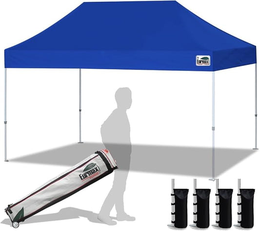 Eurmax USA 10'x15' Pop Up Canopy Tent Commercial Instant Canopies with Heavy Duty Roller Bag,Bonus 4 Sand Weights Bags (Blue)