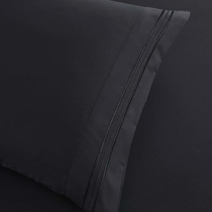 Clara Clark RV Queen Sheets, 6 Piece RV Sheets Set - Hotel Luxury Sheets for RV Bunks, Super Soft Bedding Set, Short Queen,Black