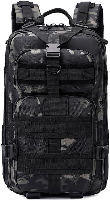30L Comfortable Durable Military Tactical Backpack w/USA Flag Patch, MOLLE Hiking Camping Travel Bag,（black camouflage）