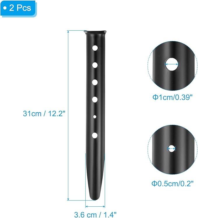 PATIKIL Aluminum Tent Stakes, 2 Pack Metal Camping Ground Pegs Camping Accessories Sand Stakes with 6 Holes for Tents Hammocks and Canopy, Black