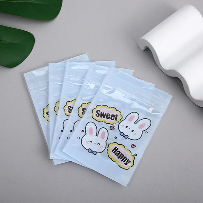 50 Pieces 7.5x11cm Small Cartoon Resealable Bags Cute PP Bag For Jewelry Packaging Bags Premium Adorable Anime Gift Bag (Blue rabbit)