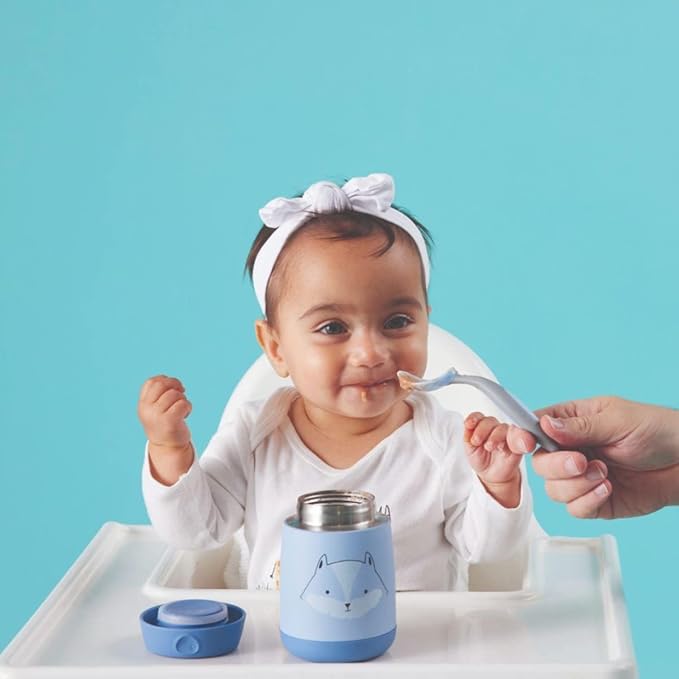 b.box Insulated Food Jar Mini | Small Snack Container for Babies and Kids | Double Wall Stainless Steel | Keeps Food Cold for 6hrs, Warm for 4hrs | (Blue Fox, 7 oz)