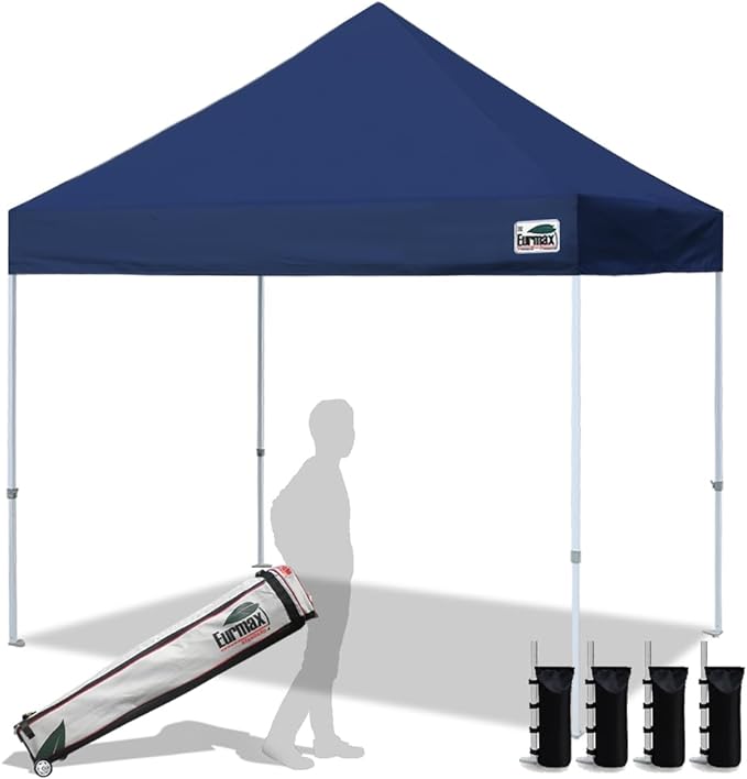 Eurmax USA Standard 10x10ft Patio Pop Up Canopy Tent for Outdoor Events Commercial Instant Canopies with Heavy Duty Roller Bag,Bonus 4 Canopy Sand Bags(Navy Blue)