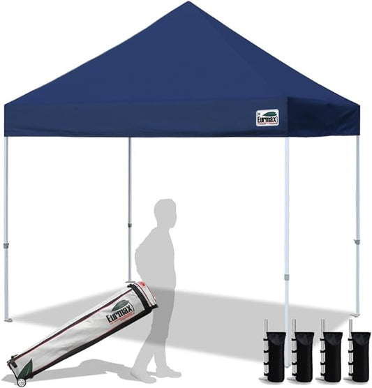 Eurmax USA Standard 10x10ft Patio Pop Up Canopy Tent for Outdoor Events Commercial Instant Canopies with Heavy Duty Roller Bag,Bonus 4 Canopy Sand Bags(Navy Blue)