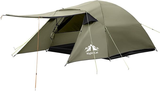 Night Cat Camping Tent 2 3 Persons with Porch Family Backpacking Tent Double Layers Waterproof Easy Clip Setup 7x6x4.3ft Porch Pole Not Inlcuded