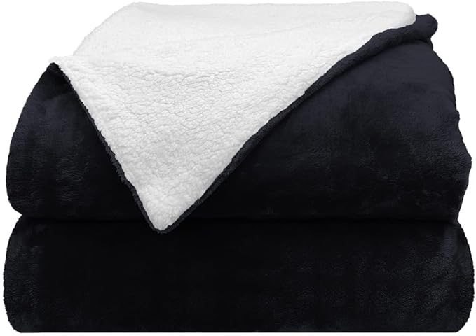 Comfort Lab Reversible Flannel Sherpa Blanket - Elegant Fluffy Bed Blankets for Bedroom and Home Decor - Anti Pilling Non Shedding Cozy & Warm Fleece Cover - Twin/Twin XL (66" x 90") - Navy