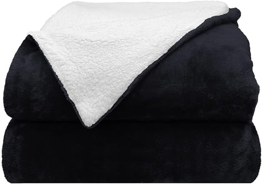 Comfort Lab Reversible Flannel Sherpa Throw Blanket - Elegant Fluffy Throw Blankets for Couch and Home Decor - Anti Pilling Non Shedding Cozy & Warm Fleece Throws - Throw (50" x 60") - Navy