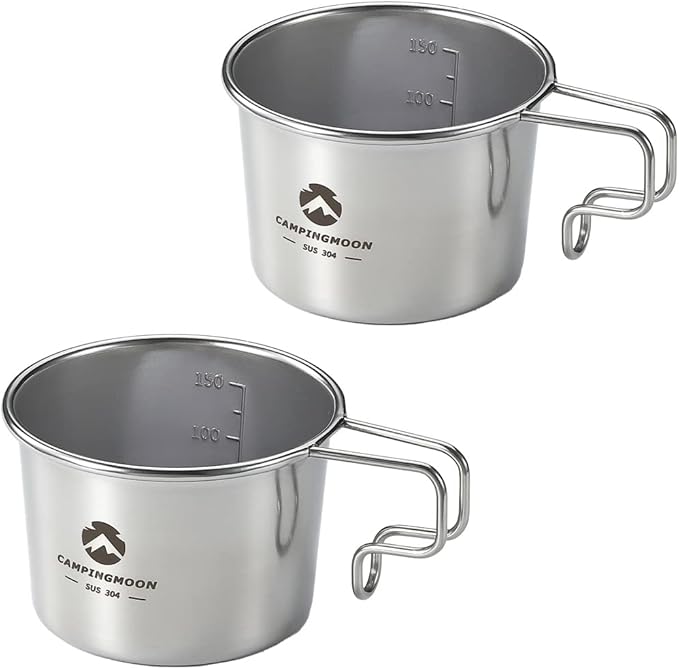 CAMPINGMOON Small Coffee Mug Cup 160ml 304 Stainless Steel Camping Backpacking S-180 (2pcs set)
