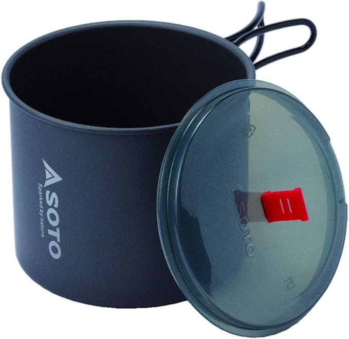 SOTO New River Backpacking Pot - Lightweight, High Capacity Camp Pot with Slip-Resistant Base, Versatile Lid & Convenient Swing Handle for Hiking & Camping Cooking Pot, 1000 ml, Aluminum