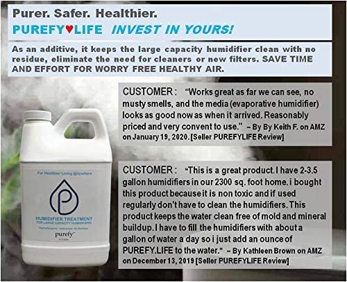PUREFY Humidifier Treatment Large Capacity (68 oz) – for Large (6L, 1.5 Gallons or More) Humidifiers or Coolers. Hypoallergenic. Unscented. No Residue. Hygienic Humidifier for Healthier Air.