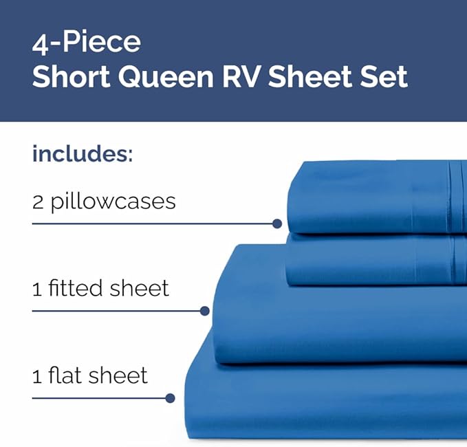 Short Queen Size 4 Piece Sheet Set - RV Short Queen, Soft, Breathable & Cooling Bed Sheets Set w/ Deep Pockets - Hotel Luxury Bedding for Women, Men, Kids, Teens, Boys & Girls - Oeko-Tex - Royal Blue