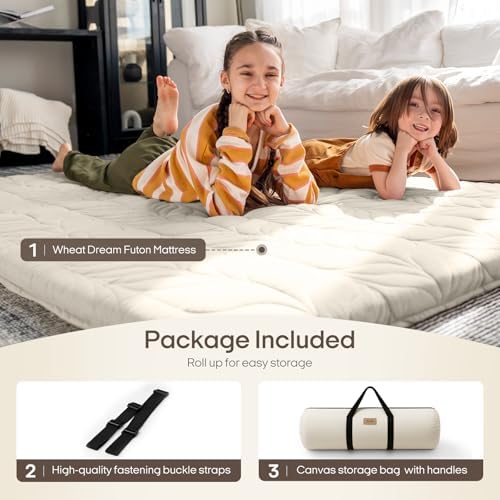 ZonLi Japanese Floor Mattress Futon Mattress Queen Size, Thicken Roll Up Tatami Mat 100% Cotton Washable Cover, Portable & Foldable Floor Bed Mattress for Sleeping, Dormitory, Adult Kids, Khaki