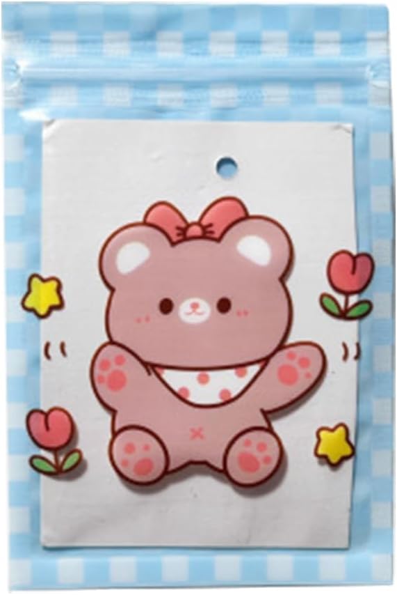 50 Pieces 7.5x11cm Small Cartoon Resealable Bags Cute PP Bag For Jewelry Packaging Bags Premium Adorable Anime Gift Bag (Blue bear)