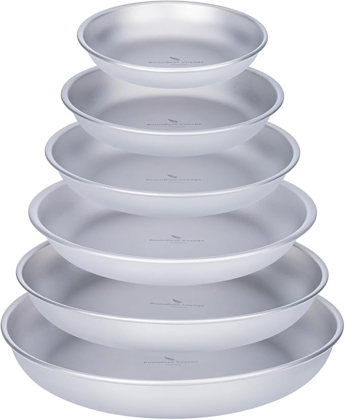 Boundless Voyage Titanium Camping Plate Dishes Saucer Lightweight Round Dinnerware Set Stackable Serving Plates Pasta Plates Travel Outdoor Home Kitchen Tableware Set Ti1141T