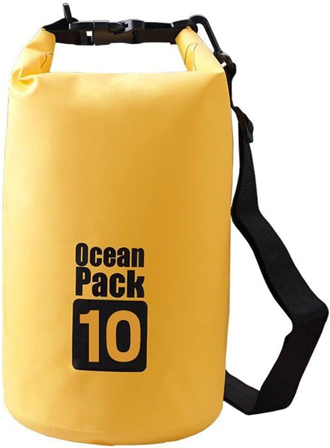 Outdoor Dry Sack/Floating Waterproof Bag 2L/3L/5L/10L/15L/20L/30L for Boating, Kayaking, Hiking, Snowboarding, Camping, Rafting, Fishing and Backpacking (Yellow, 10L)