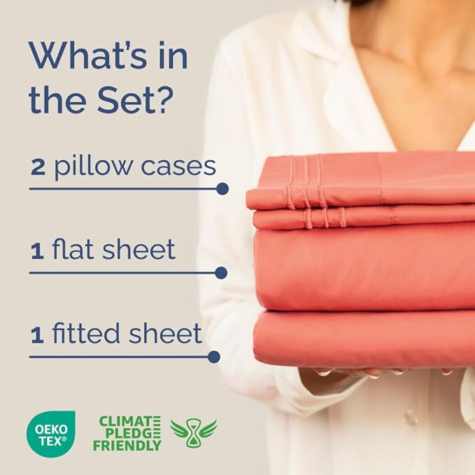 Full XL Bed Sheet - 4 Piece Full XL Bed Sheets Set - Soft, Breathable & Cooling - Hotel Luxury Bedding for Women, Men, Kids, Teens, Boys & Girls - Deep Pockets, Comfy, Fade and Wrinkle Free - Coral