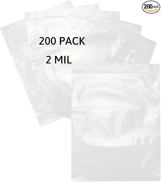 24/7 Bags - 6” X 9” (200 Count)2 Mil Clear Reclosable Zip Plastic Poly Bags with Resealable Lock Zipper Food Grade