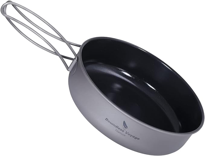 Boundless Voyage Titanium Non-Stick Frying Pan with Folding Handle Non-Stick Ceramic Coating Frypan Cooking Pot for Outdoor Camping Picnic Backpacking
