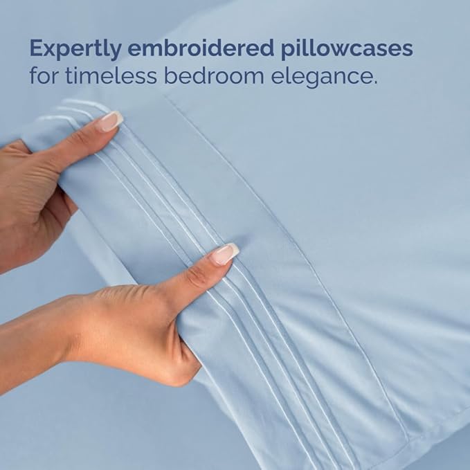 Full XL Bed Sheet - 4 Piece Full XL Bed Sheets Set - Soft, Breathable & Cooling - Hotel Luxury Bedding for Women, Men, Kids, Teens, Boys & Girls - Deep Pockets, Comfy, Fade & Wrinkle Free - Light Blue