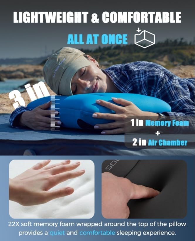 KingCamp Self Inflating Sleeping Pad, R 7.9 Air & Foam Camping Mattress 2 Person, 3" Thick Full Size Double Sleeping Pad with Pillow for Camp Tent Outdoor Car, PVC Free (Black)