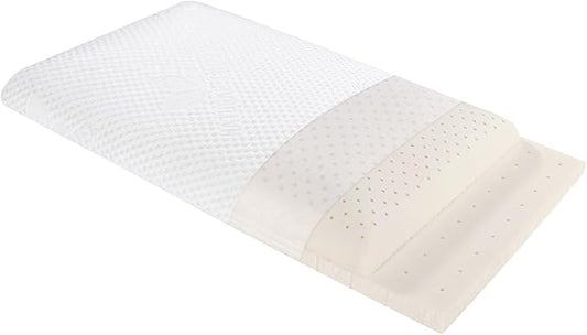 SUQ I OME Adjustable Slim Sleeper -Thin Flat Latex Pillow for Sleeping with 2 Removable Layers 3 Heights(1'', 2.5'', 3.5''), for Stomach, Side and Back Sleepers,Twill White