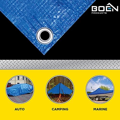 Multi-Purpose Large Tarp Waterproof Cover | Blue, 10' x 10' 5 Mil Thick | Rip Proof Tarps | Thick Weave Material, UV Resistant Great for Tarpaulin Canopy Tent, Boat, RV or Pool Cover