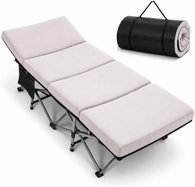 Slsy Oversized Camping Cot with 2" Memory Foam Mattress, Upgraded Padded Folding Cot Bed with Carry Bag, Portable Sleeping Cot for Camping, Travel, Beach & Hiking