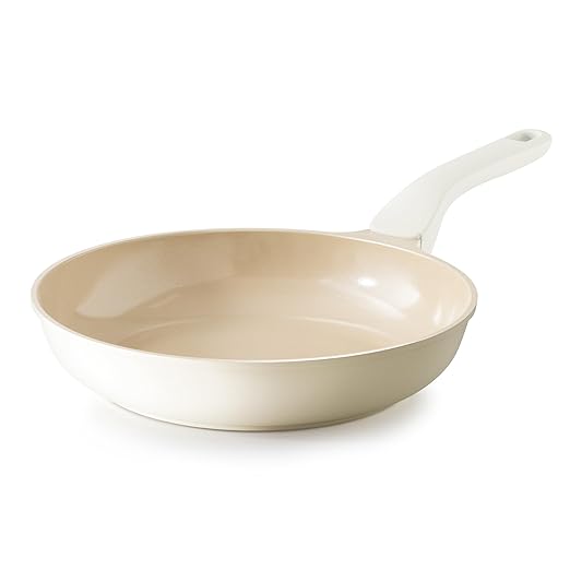PRICUSIS Nonstick Ceramic Frying Pan, 8/10 Inch Skillet with Stay Cool Handle, Fully Coated, Induction Compatible & Oven Safe, 100% Dishwasher Safe, PTFE PFAS & PFOA Free（8 Inch, Coconut White）