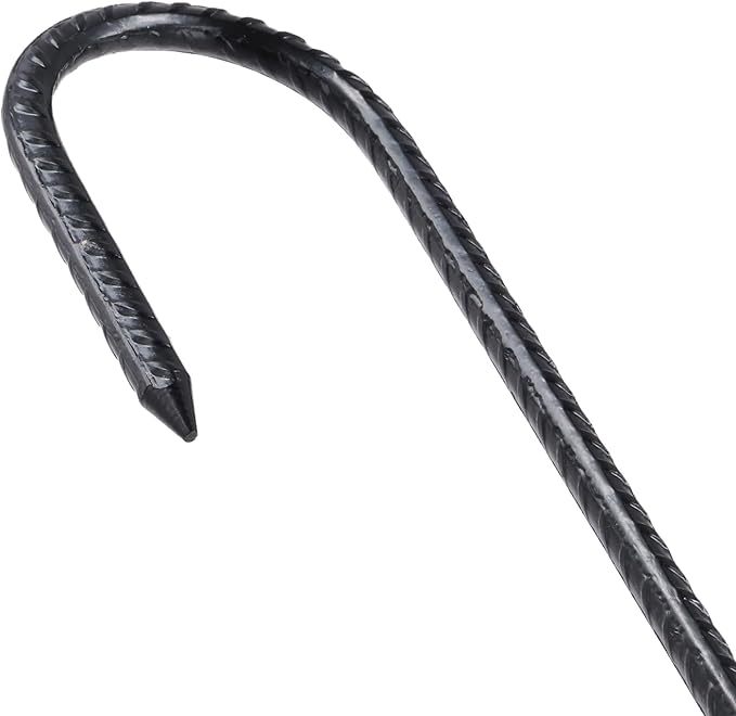 24 Pack Rebar Stakes, 12 Inch J Hook Steel Ground Anchors for Garden, Tent, Trampoline