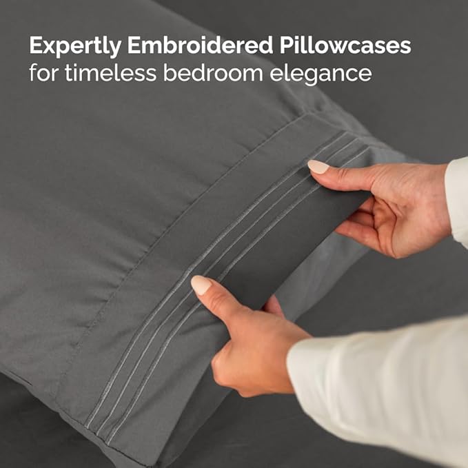 Full XL Bed Sheet - 4 Piece Full XL Bed Sheets Set - Soft, Breathable & Cooling - Hotel Luxury Bedding for Women, Men, Kids, Teens, Boys & Girls - Deep Pockets, Comfy, Fade & Wrinkle Free - Charcoal