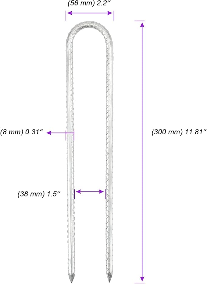 JOIKIT 12 Pack 12 Inch Silver U Shaped Trampolines Rebar Stakes, 5/16" Thick Heavy Duty Galvanized Steel Landscape Garden Ground Anchor Stakes Securing Pegs for Swing Set, Anchoring Tents, Trampoline