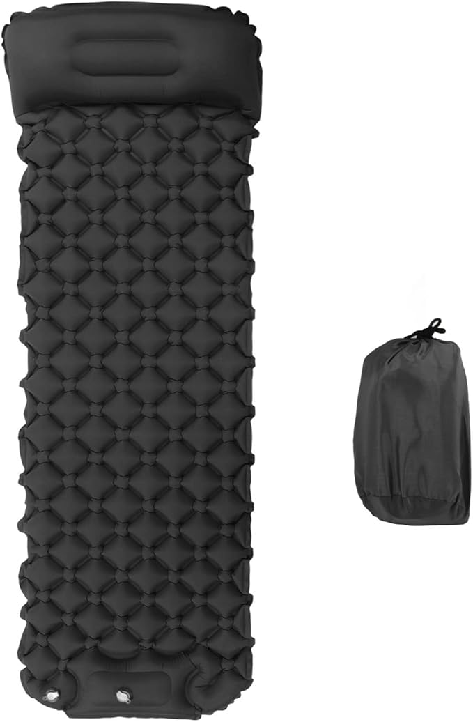 Sleeping Pad for Camping, Camping Sleeping Pad, Ultralight Inflatable Sleeping Mat with Built in Foot Pump & Pillow, Upgraded Compact Camping Air Mattress for Camping, Backpacking (Dark Gray)