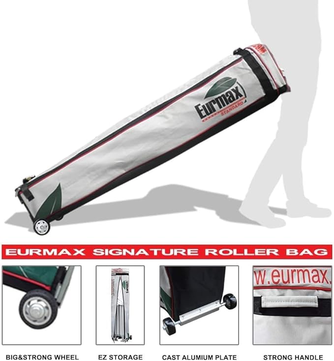 Eurmax USA 10'x10' Pop-up Canopy Tent Commercial Instant Canopies with 4 Removable Zipper End Food Service Wall kit and Roller Bag, Bonus 4 SandBags(White)