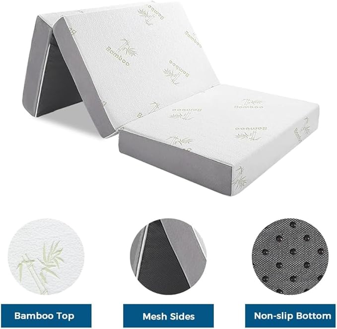 Inofia 6 Inch Folding Mattress, Trifold Memory Foam RV Mattress with Ultra Soft Removable Cover, Foldable & Portable for Camper/Truck/Trailer/Guest Bed, Short King Size (75" x 72" x 6")